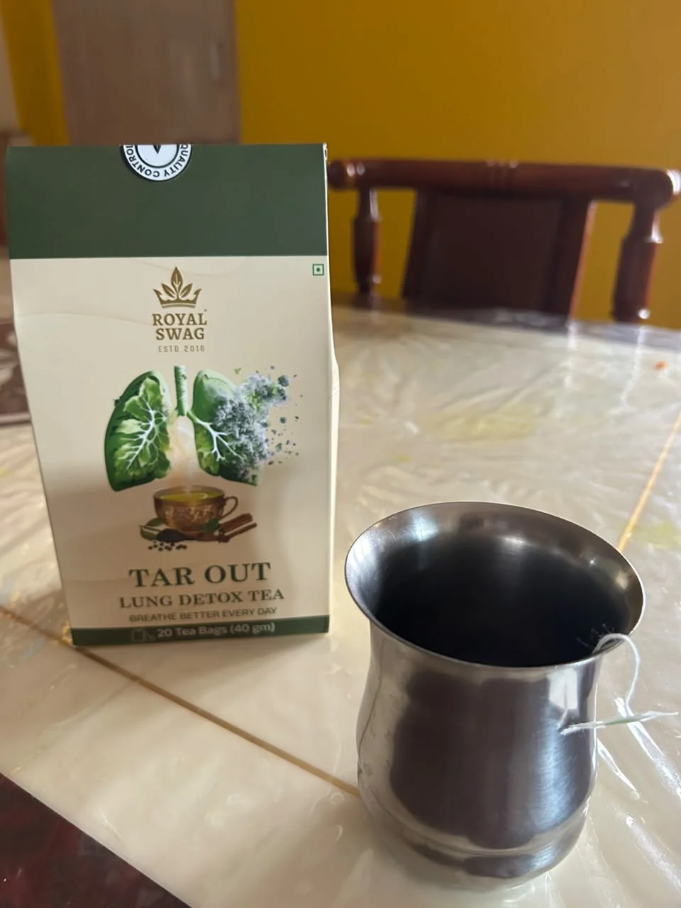 TarOut tea in steel tumbler